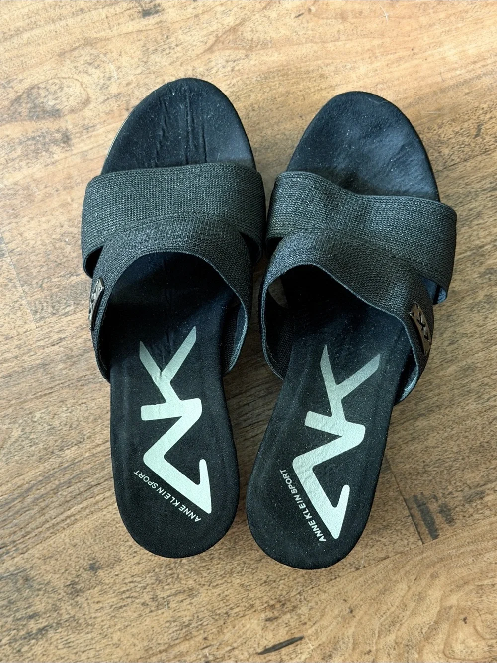 Anne Klein Sport Black Fabric Slide Sandals size 7M
